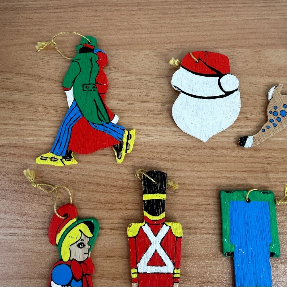 Lot Of 26 Vintage Wooden Christmas Ornaments Hand Painted Double Sided